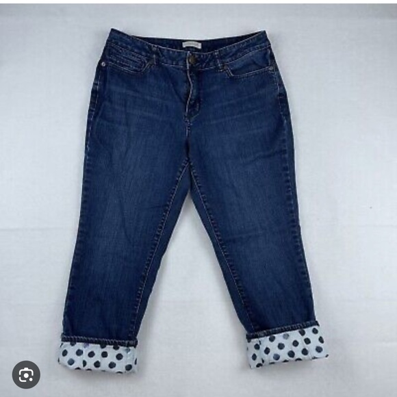 Coldwater Creek Polkadot Capri jeans cropped polka dot cuffs denim stretch 10 M - Picture 5 of 10